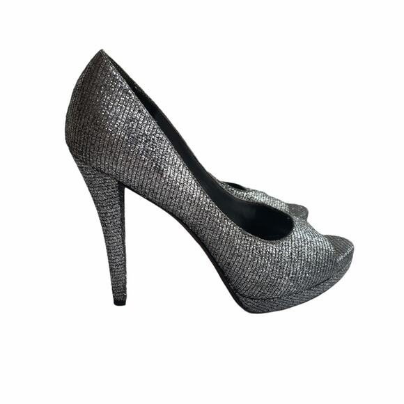Vera Wang Selima Silver Glitter Platform Heels 9 - Picture 2 of 8
